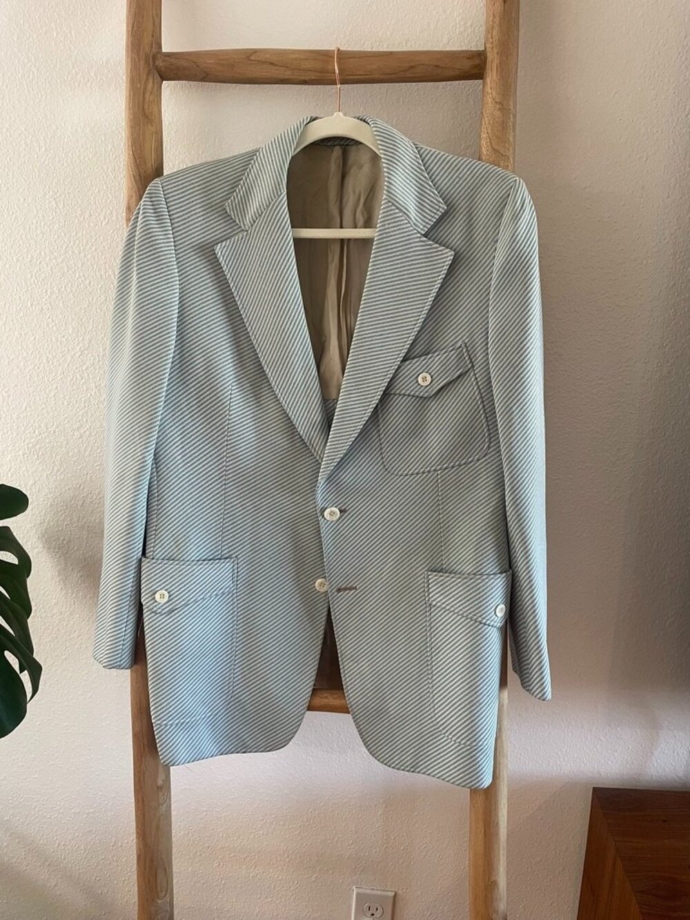 Greene's Fashions by Jose Verde suit jacket/Blazer, Blue/White stripe